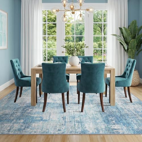 RELEANY Washable 9'x12' Abstract Area Rug for Living Room Teal Blue - Image 2
