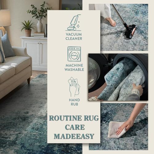 Lahome Modern Abstract Area Rug 5x7 Rugs for Living Room, Washable Accent Bedroom Rug Low Pile Non-Slip, Indoor Floor Contemporary Carpet for Kitchen Bathroom Laundry,Blue/Grey - Image 6