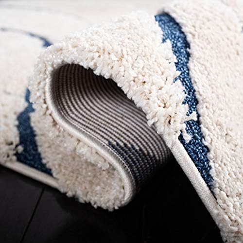 SAFAVIEH Florida Shag Collection Area Rug - 12' Square, Cream & Blue, Non-Shedding & Easy Cleaning, Plush Thick Pile, Ideal for Living Room, Bedroom, Dining Space (SG471-1165) - Image 6