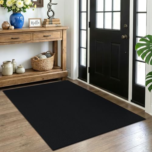 EARTHALL Washable Area Rug, Non Slip Entryway Rug, 4x5 Ft, Black Heather by Unknown