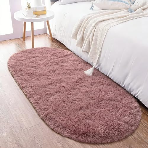 Noahas 2.6x5.3 Blush Fluffy Soft Oval Rug Non-Slip for Kids Bedroom Nursery by ModernHomeDecor
