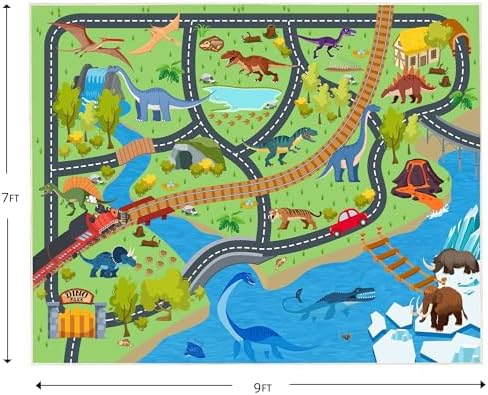 Kids Rugs for Playroom - Non-Slip 7x9 ft Car Rug Dinosaur Play Mat - Image 2