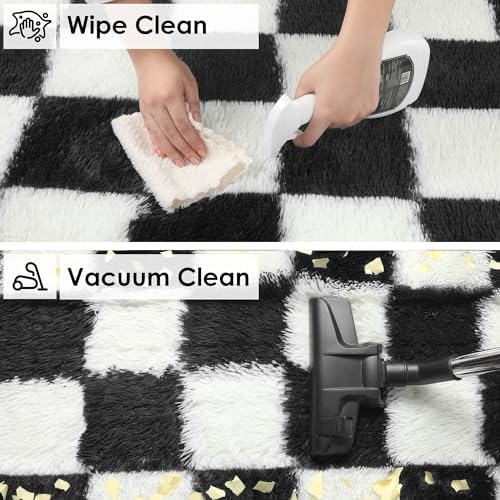 KICMOR Area Rugs for Bedroom Living Room, 4x6 Black and White Fluffy Soft Checkered Rug Fuzzy Shag Shaggy Carpet, Indoor Plush Floor Rugs for Kids Boys Girls Teen Dorm Nursery Home Decor Aesthetic - Image 4