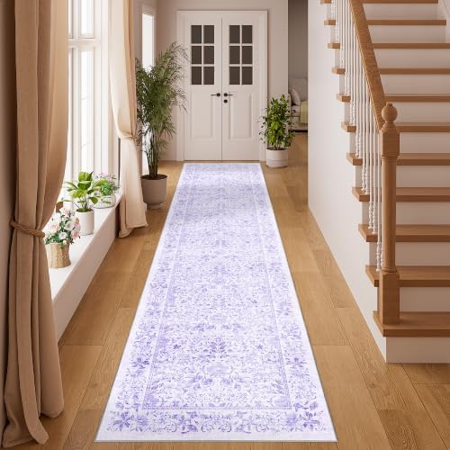 DUKINO 2x8 Runner Rug, Washable Vintage Floral Kitchen Rug, Purple by DUKINO
