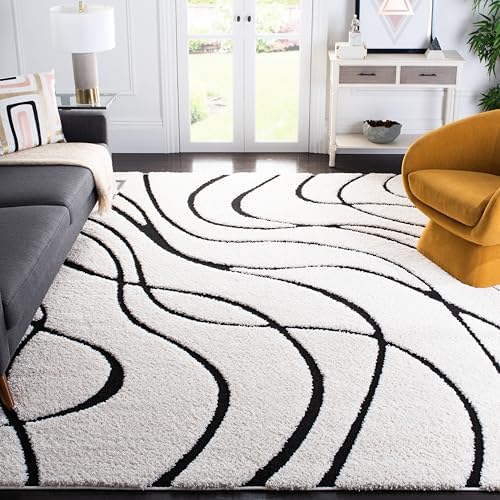 SAFAVIEH Florida Shag Collection Area Rug - 10' Square, Ivory & Black, Non-Shedding & Easy Cleaning, Plush Thick Pile, Ideal for Living Room, Bedroom, Dining Space (SG471-1290) by Unknown