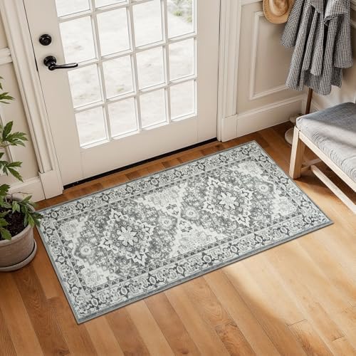 Lessymo 2 x 4 Entryway Rug Machine Washable Boho Area Rug for Bedroom, Grey by Lessymo