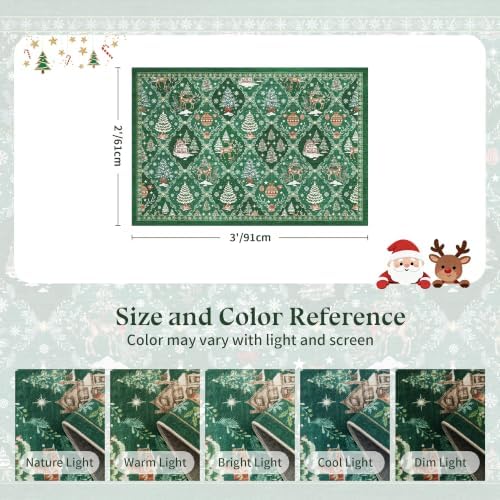 2x3 Christmas Small Non-Slip Area Rug, Green Washable Entryway Carpets - Image 2