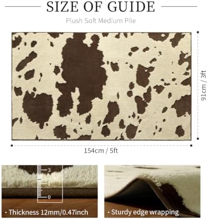 YIHOUSE Cowhide Entryway Rugs 3x5 Ft, Washable Plush Soft Brown and Cream Cow Rug, Non-Slip High-Low Pile Animal Small Area Carpet for Bedside, Living Room, Door Entrance, Home Decor - Image 2