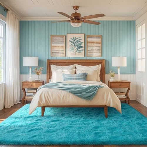 FinRèc Home 6x9 Non-Slip Fluffy Area Rugs for Living Room (Blue) - Image 2