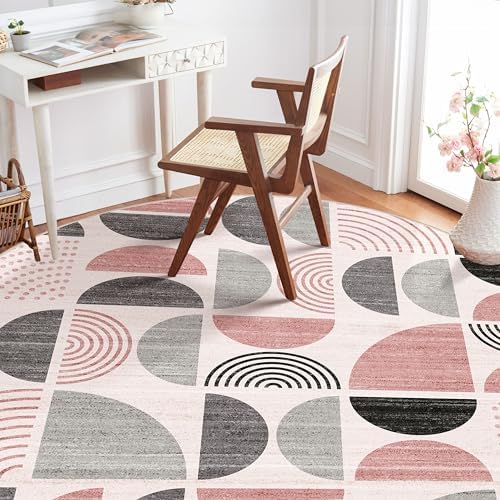MUJOO Round Rugs 6ft,Circle Area Rug Washable Non Slip Modern Abstract - Image 2