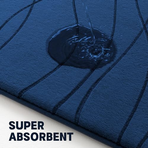 YIHOUSE Bathroom Rugs Set 2 Piece, Memory Foam Bath Mat Navy Blue - Image 3