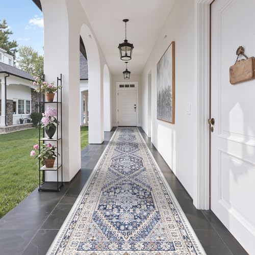 zesthome 2'6 x 16' Runner Rug Non Slip,Washable Kitchen Rugs,Blue by Zesthome