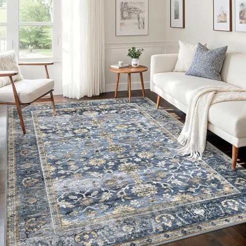 KUTA Vintage 5x7 Area Rugs Blue Grey Beige Washable Rugs for Living Room by KUTA