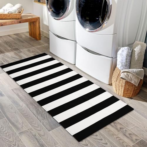 IOHOUZE 2x4.3 Striped Outdoor Door Mat, Washable Porch Rug, Black/White - Image 4