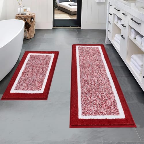 Pauwer Bathroom Rugs Sets 2 Piece, Non Slip Washable Bath Mat, Red by Pauwer