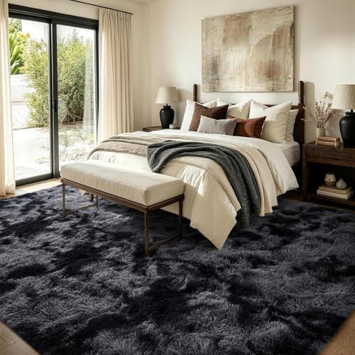 8x10 Non-Slip Fluffy Area Rugs For Living Room (Tie-dye Dark Grey) - Image 4