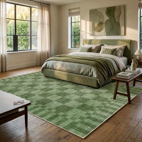 GarveeHome Moss Green Checkered Rug 5x7 Area Rug Washable Geometric 5x7 Rug - Image 3
