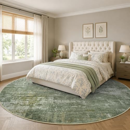 6ft Round Abstract Washable Area Rug for Living Room Green - Image 3