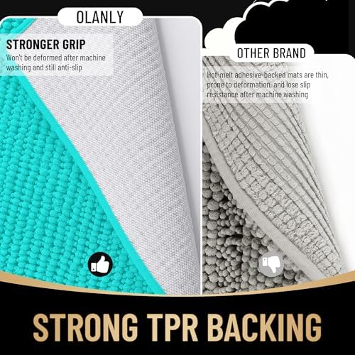 OLANLY Thick Chenille Bathroom Rugs 36x24, Soft Absorbent Bath Mat, Teal - Image 5