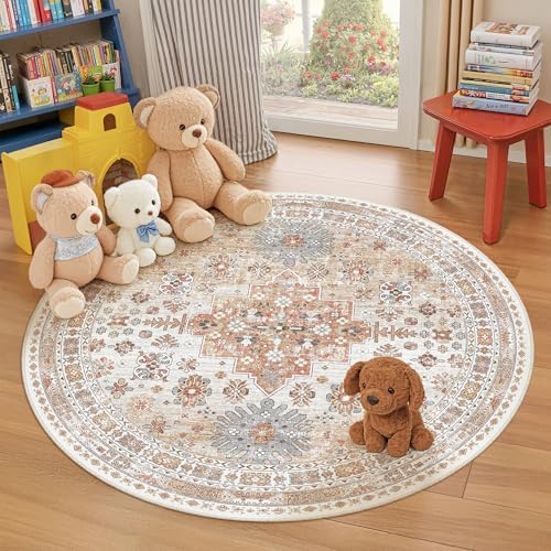 zesthome Round Rug 6ft,Circle Rug for Dining Room Table,Orange - Image 3