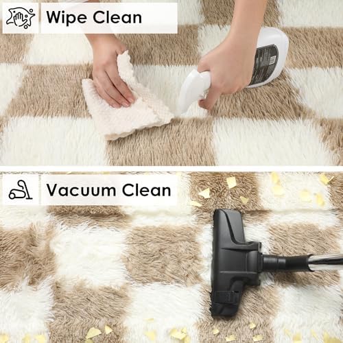 KICMOR Rugs for Living Room 7x10 Area Rug, Beige and Cream White Large Fluffy Shag Shaggy Fuzzy Checkered Bedroom Big Carpet, Soft Plush Rug for Kids Boys Girls Dorm Nursery Home Decor Aesthetic - Image 4