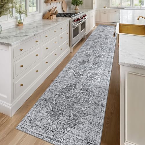 KUTA Vintage Washable Long Runners for Hallways 2.6x16 Grey Blue White - Image 2