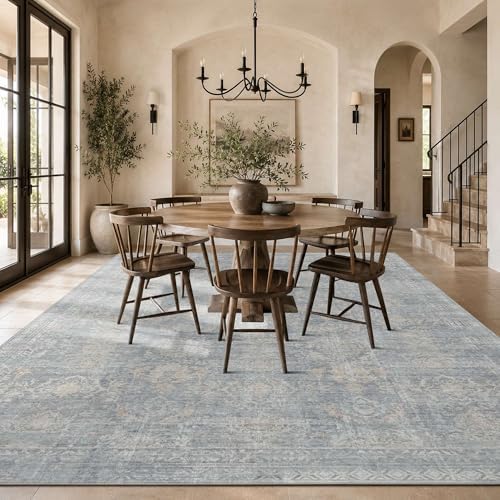 Rugxara 9x12 Area Rugs for Living Room Large Washable Rug, Blue/Beige