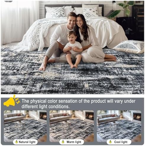 PLHXFR 10x12 Area Rug Living Room: Abstract Washable Carpet Black Gold - Image 7