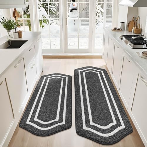 COSY HOMEER Kitchen Rugs Set of 2PCS Non Slip Kitchen Mats for Floor,Black by COSYHOMEER