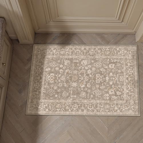 PureCozy 2x3 Deep Brown Area Rug Washable Vintage Non Slip Carpet by PureCozy