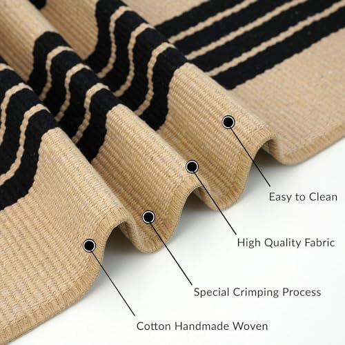 IOHOUZE 5x7 Striped Area Rug, Washable Indoor Outdoor, Black Tan - Image 6