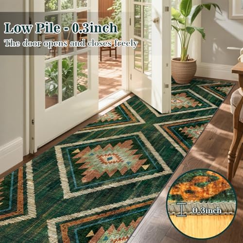 Boho Runner Rugs for Hallway 3x14Ft Non Slip, Long Wide Green Moroccan Washable Kitchen Rug Runner, Soft Geometric Entryway Floor Carpets for Entrance Doorway Home Office Decor - Image 4