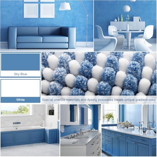 BSICPRO Bathroom Rugs Sets 2 Piece, Non Slip Striped Bath Mats, Sky Blue - Image 3