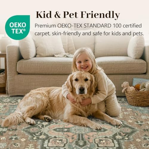 5x7 Ft Area Rugs for Living Room, Soft Non-Slip Machine Washable Rug, Vintage Stain Resistant Carpets for Bedroom Nursery Dining Room Home Decor (Brown) - Image 5