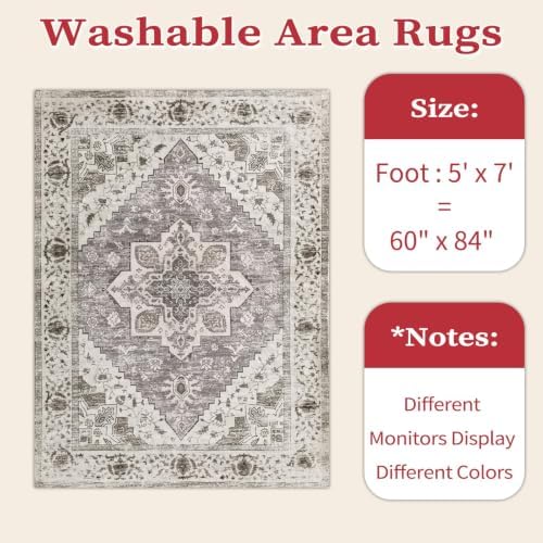 SERISSA 5x7 Washable Non Slip Boho Area Rug for Living Room，Earth Tone - Image 2