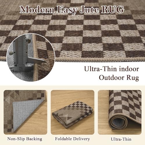 LIVEBOX Washable Easy Jute Rug Runners 2x6 for Entryway, Non Skid Kitchen Runner Rugs for Indoor Outdoor Entrance, Checkered Brown Hallway Rug Runner for Laundry Room Bedroom - Image 6