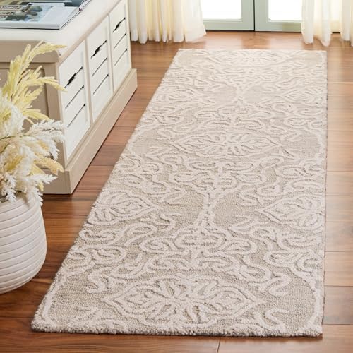 SAFAVIEH Blossom Collection Runner Rug - 2'3" x 16', Silver & Ivory, Handmade Wool, Ideal for High Traffic Areas in Living Room, Bedroom (BLM112G) by Unknown