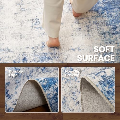 9x12 Blue Gray Washable Area Rug for Living Room, Vintage Print - Image 4