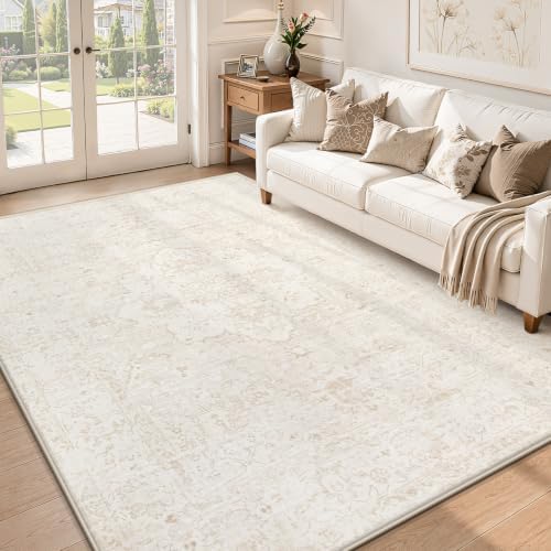 Zomfy Washable Rug 6x9 Area Rugs: Boho Vintage Rug Large Non-Slip Soft Rugs for Living Room Low Pile Retro Medallion Indoor Carpet for Bedroom Nursery Dining Room Dorm Farmhouse Office(Beige, 6'x9') by ZomfyRugs