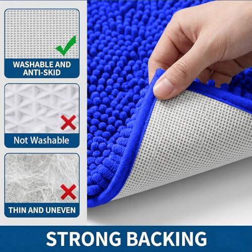 Bathroom Rugs Sets 2 Piece,Super Absorbent Chenille Bath Mats and U-Shaped Toilet Rug,Strong PVC Non Slip Backing,Microfiber Washable Dry Quickly Bath Mats for Bathroom(20"x32"+20"x20"U, Royal Blue) - Image 5