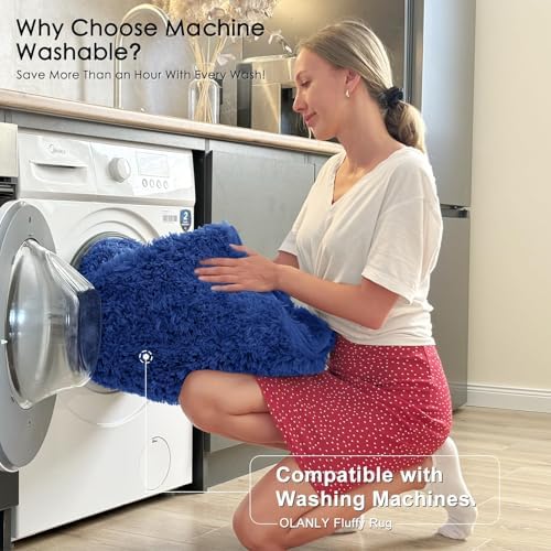 OLANLY 7x8 Machine Washable Large Area Rugs for Living Room, Bedroom, Soft Fluffy Shaggy Bedside Rug, Indoor Floor Carpet for Kids Girls and Boys, Dorms, Nursery, Home Decor Aesthetic, Navy Blue - Image 2
