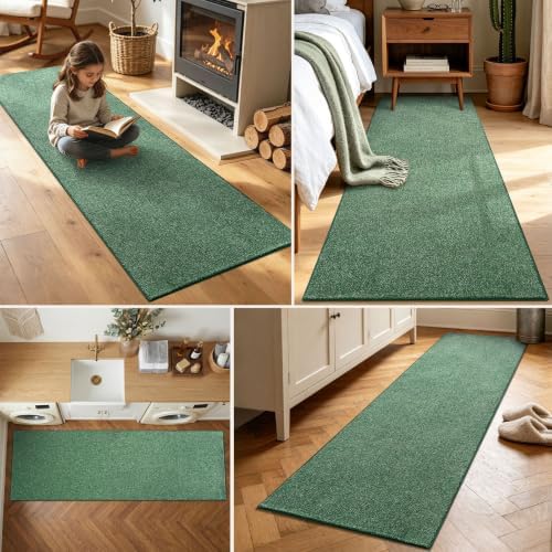 2x8 Green/White Runner Rug Washable Non-Slip for Kitchen Hallway Bathroom - Image 3