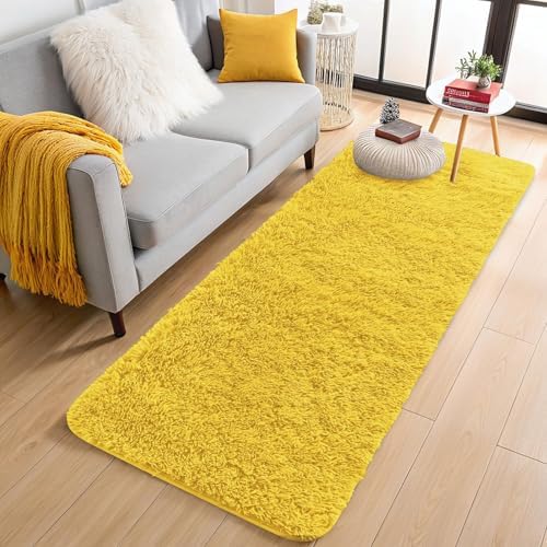 OLANLY 2x4 Machine Washable Runner Rugs for Hallway, Soft Fluffy Shaggy Bedside Rugs for Bedroom, Living Room, Indoor Floor Carpet for Kids Girls and Boys, Nursery Rooms, Home Decor Aesthetic, Yellow - Image 3