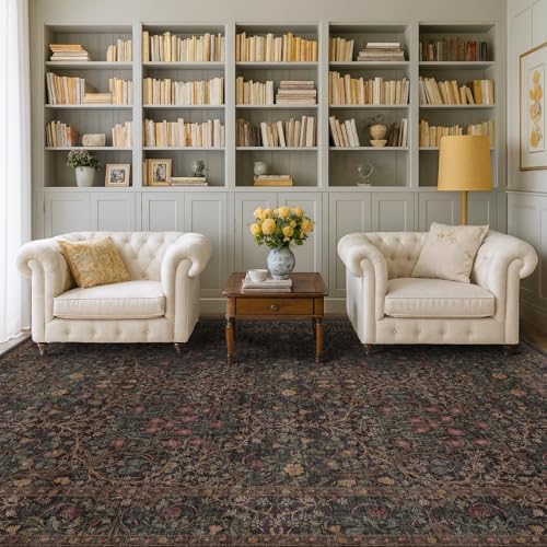 Dark Brown 6x8 Dining Room Rugs for Under Table - Washable Area Rug for Living Room, Low Pile Non-Slip Floor Carpet for Bedroom - Vintage Design & Stain Resistance - Image 3