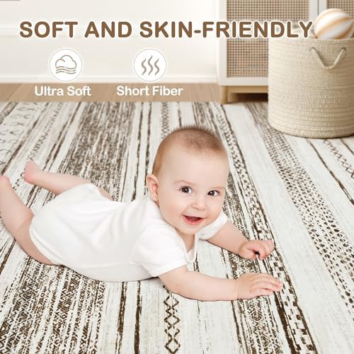 Tortania Area Rug Living Room Rugs - 10x12 Washable Large Soft Neutral Boho Moroccan Bohemian Farmhouse Rug Indoor Floor Carpet for Bedroom Under Dining Table Home Office Decor - Beige - Image 4