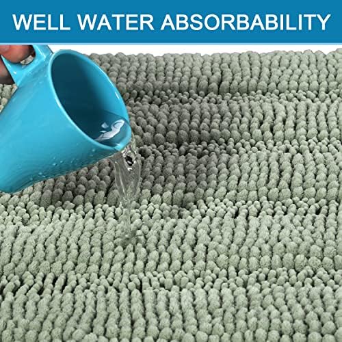 H.VERSAILTEX Bathroom Rugs Bath Rug Set 2 Piece Bathroom Contour Rug Toilet Mat Sets Non Slip Contour Bath Rug Ultra Thick Water Absorbent Striped Bath Mats Washable(47" x 17" Plus 20" x 20" U, Sage) - Image 5