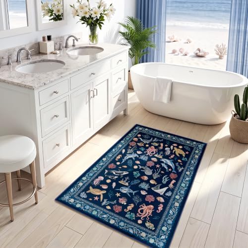 Arenarug Coastal Ocean Rug 2x3 Washable Entryway Rug Door Mat, Deep Navy - Image 3