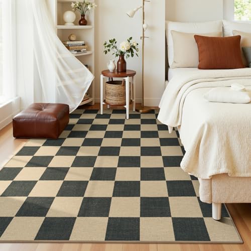 Lessymo Living Room Rugs 5x7 Checkered Washable Easy Jute Outdoor Patio Rug - Image 4