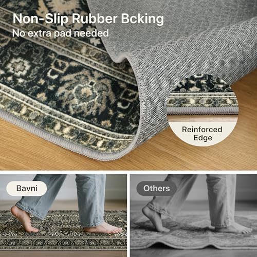 Bavni 5 Ft Washable Round Area Rug Non Slip for Living Room, Black - Image 3