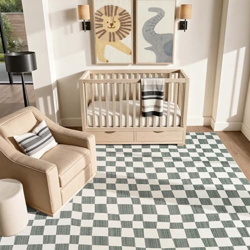 jinchan 6x9 Area Rug Washable Modern Checkered Rug for Kids Room, Grey - Image 6